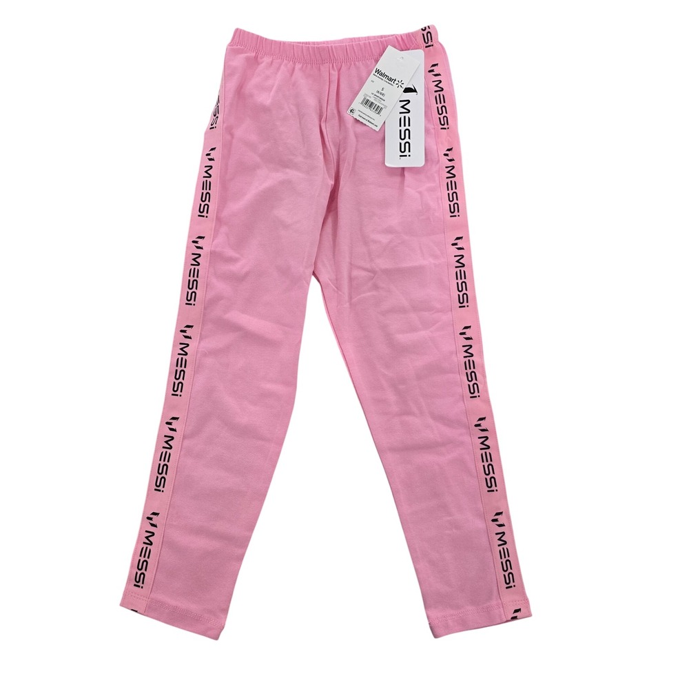 Messi Girls Candy Pink Logo Side Stripe Leggings Athletic Pants Size S 6/6X NEW